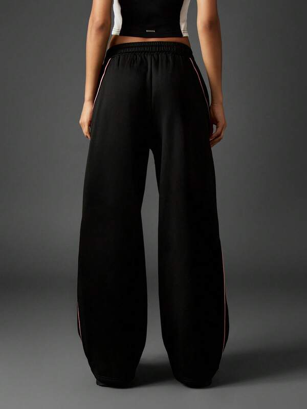 Missguided Missguided X Playboy Wide Leg Joggers With Pink Piping And Elastic Waist