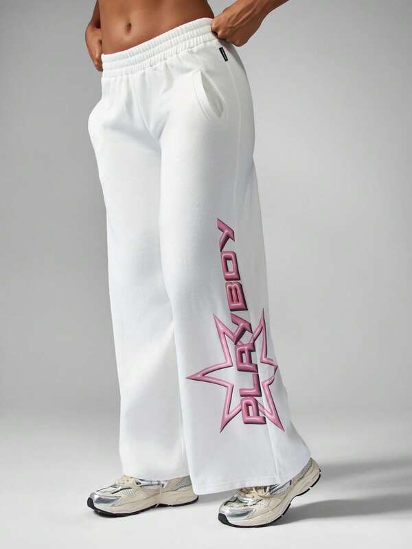 missguided Missguided x Playboy Wide Leg Joggers With Pink Star Logo Design