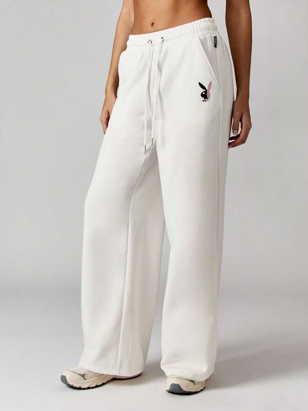 Missguided Missguided X Playboy Wide Leg Joggers With Retro Bunny Logo Print