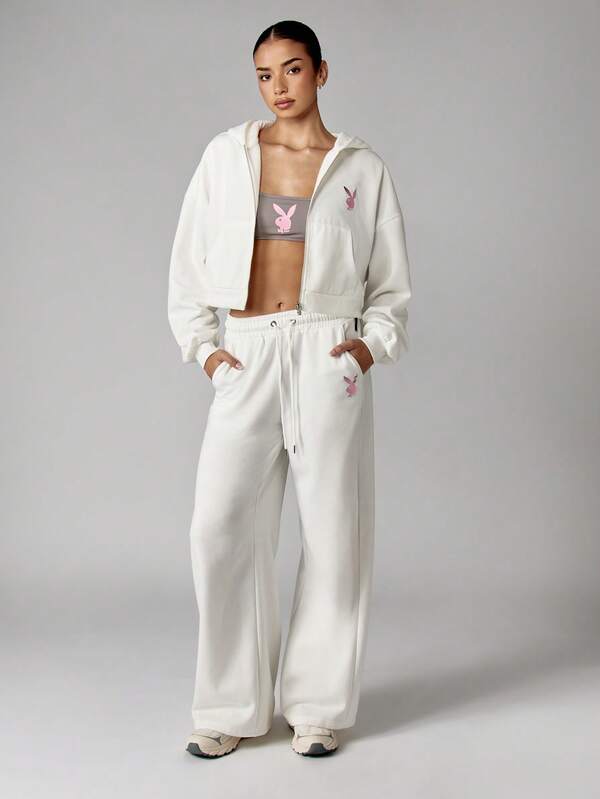 Missguided Missguided X Playboy Wide Leg Joggers With Retro Bunny Logo Print
