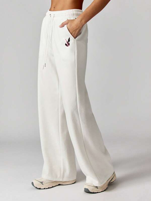 Missguided Missguided X Playboy Wide Leg Joggers With Retro Bunny Logo Print