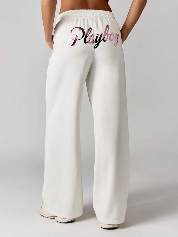 missguided Missguided x Playboy Wide Leg Joggers With Retro Bunny Logo Print
