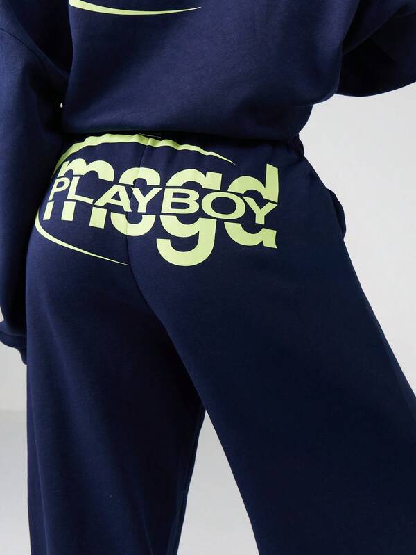 Missguided Missguided X Playboy Wide Leg Joggers With Retro Logo Print