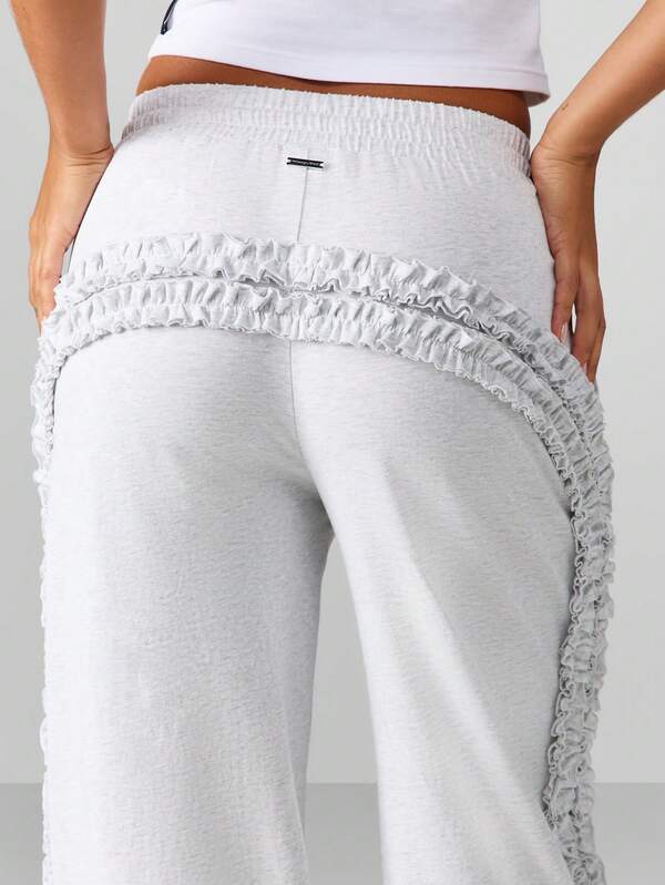 Missguided Missguided X Playboy Wide Leg Joggers With Ruffle Side Detail