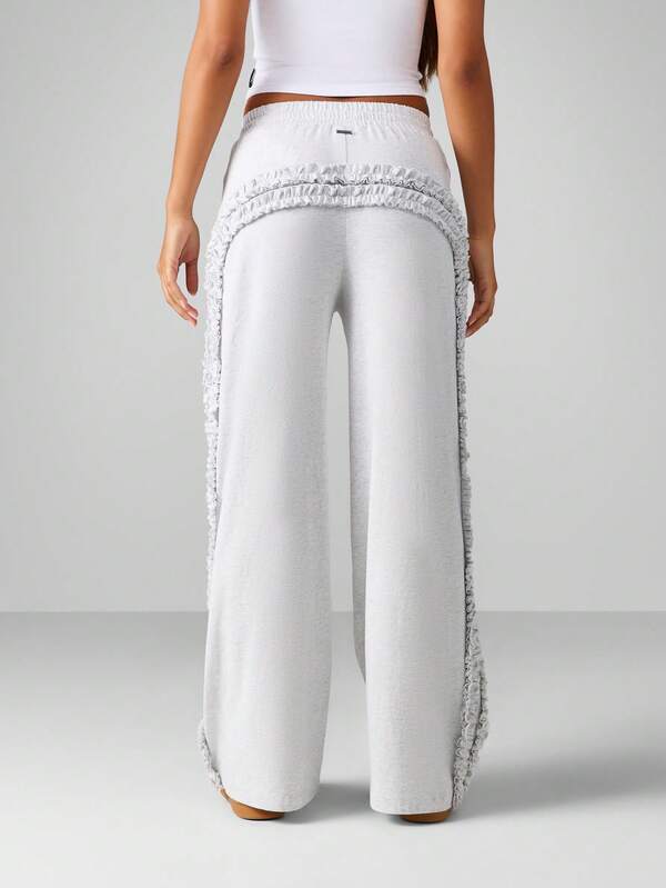 missguided Missguided x Playboy Wide Leg Joggers With Ruffle Side Detail