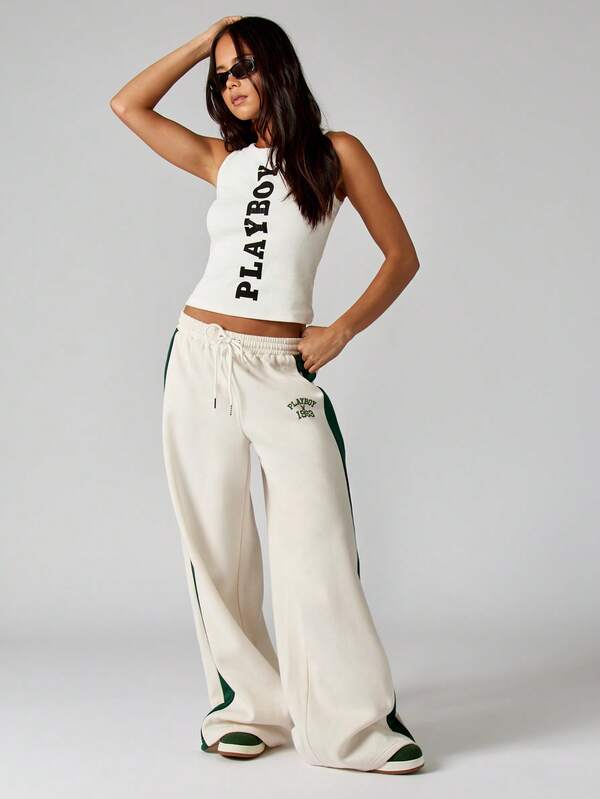 Missguided Missguided X Playboy Wide Leg Joggers With Side Stripe