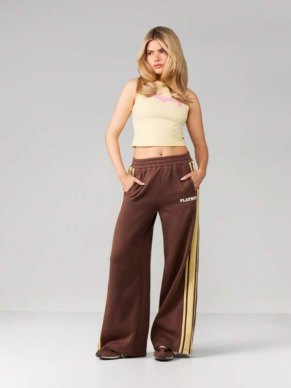 missguided Missguided x Playboy Wide Leg Joggers With Side Stripe