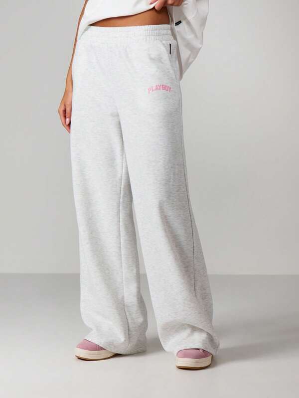 Missguided Missguided X Playboy Wide Leg Joggers With Sports Club Print