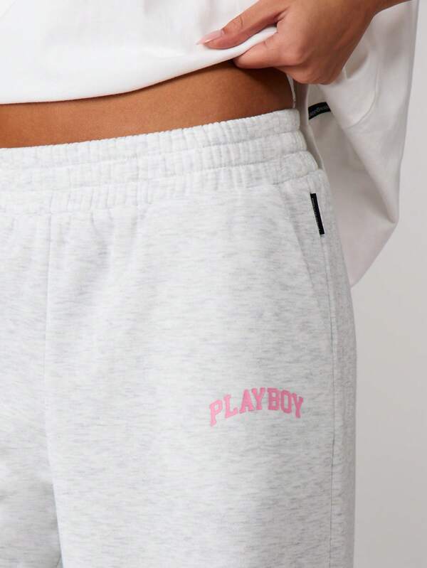Missguided Missguided X Playboy Wide Leg Joggers With Sports Club Print