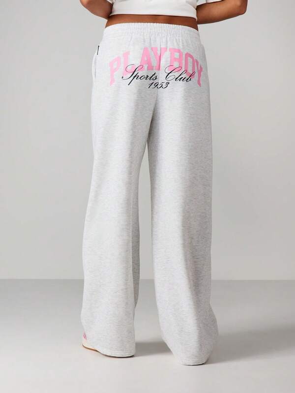 missguided Missguided x Playboy Wide Leg Joggers With Sports Club Print