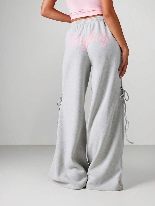 Missguided Missguided X Playboy Wide Leg Lace Up Sweatpants