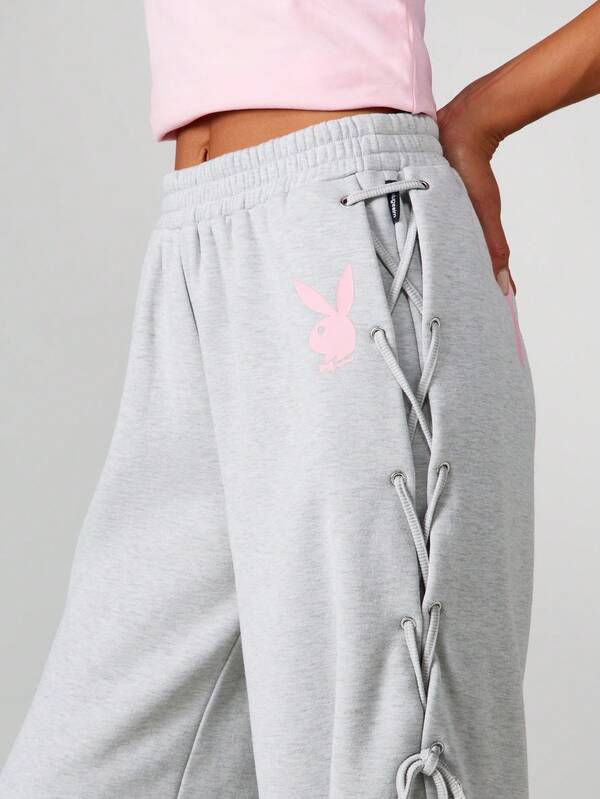 Missguided Missguided X Playboy Wide Leg Lace Up Sweatpants
