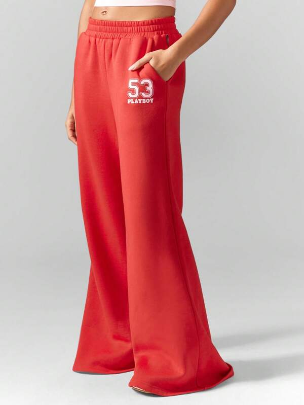 Missguided Missguided X Playboy Wide Leg Number Print Comfort Jogger Sweatpants