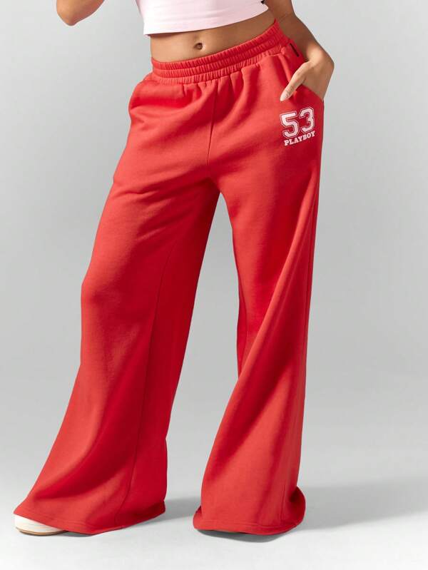 missguided Missguided x Playboy Wide Leg Number Print Comfort Jogger Sweatpants