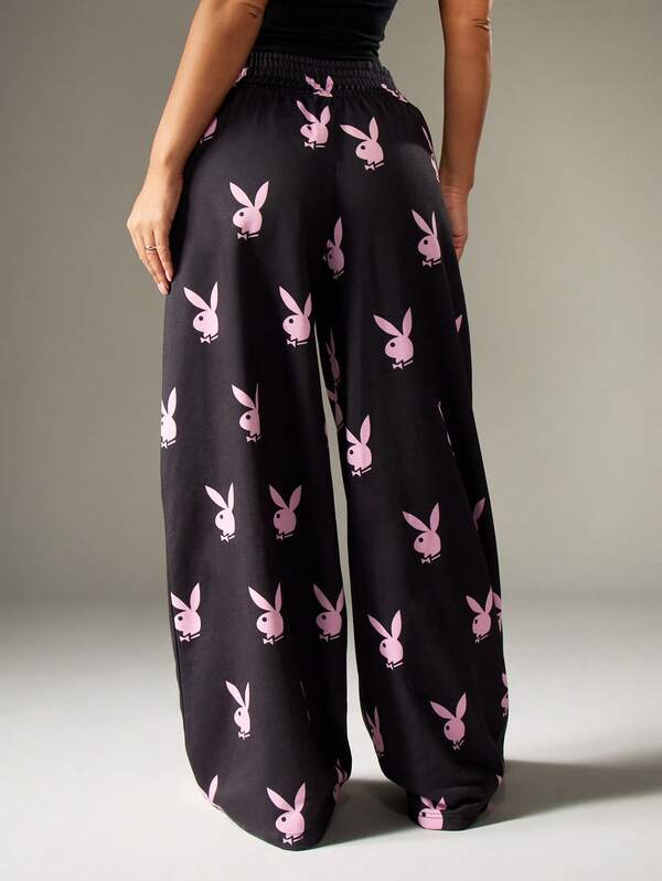 Missguided Missguided X Playboy Wide Leg Pajama Pants With Bunny Print