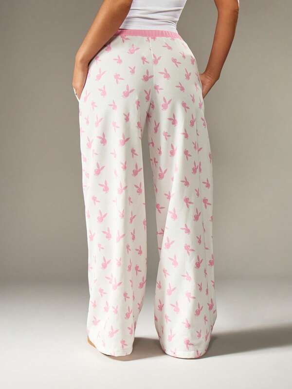 Missguided Missguided X Playboy Wide Leg Palazzo Pants With Bunny Print