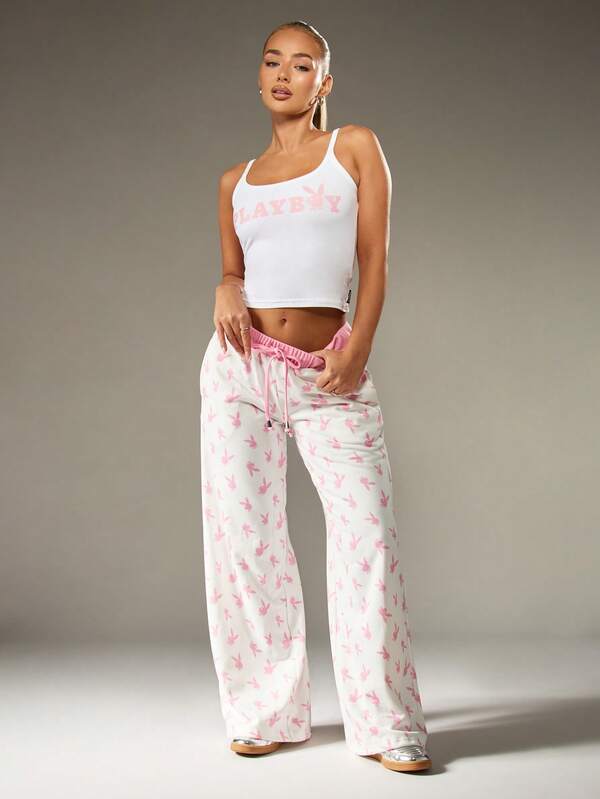 Missguided Missguided X Playboy Wide Leg Palazzo Pants With Bunny Print