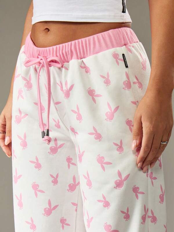 Missguided Missguided X Playboy Wide Leg Palazzo Pants With Bunny Print