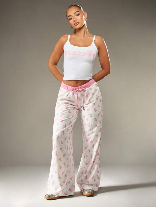 missguided Missguided x Playboy Wide Leg Palazzo Pants With Bunny Print