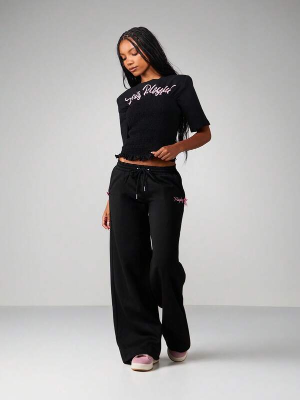 Missguided Missguided X Playboy Wide Leg Sweatpants With Bow Details
