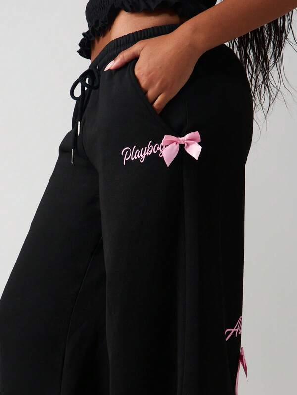 Missguided Missguided X Playboy Wide Leg Sweatpants With Bow Details