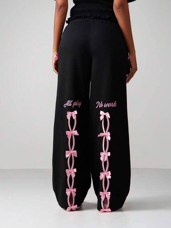 missguided Missguided x Playboy Wide Leg Sweatpants With Bow Details
