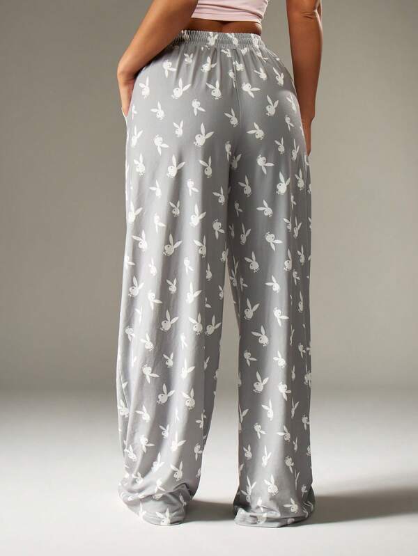 Missguided Missguided X Playboy Wide Leg Sweatpants With Bunny Print