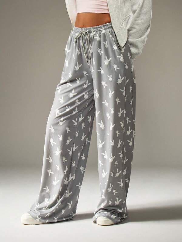 Missguided Missguided X Playboy Wide Leg Sweatpants With Bunny Print