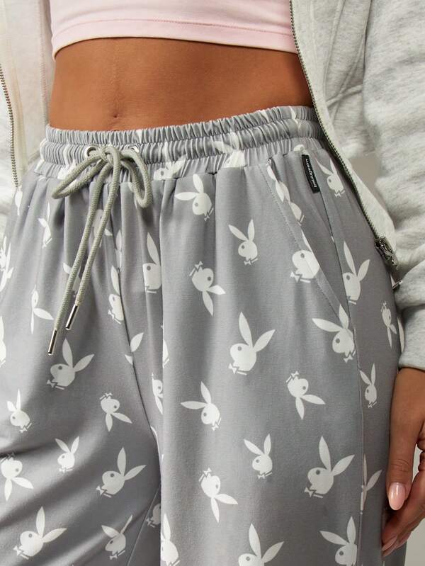Missguided Missguided X Playboy Wide Leg Sweatpants With Bunny Print