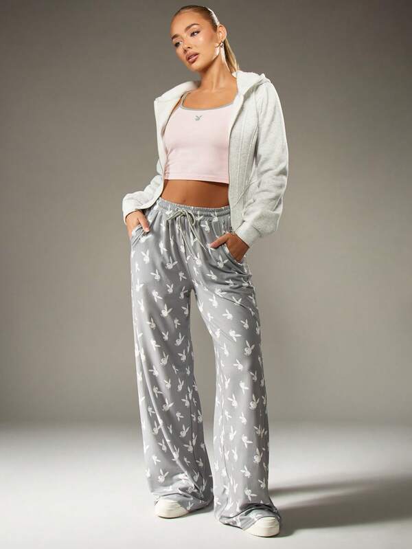missguided Missguided x Playboy Wide Leg Sweatpants With Bunny Print