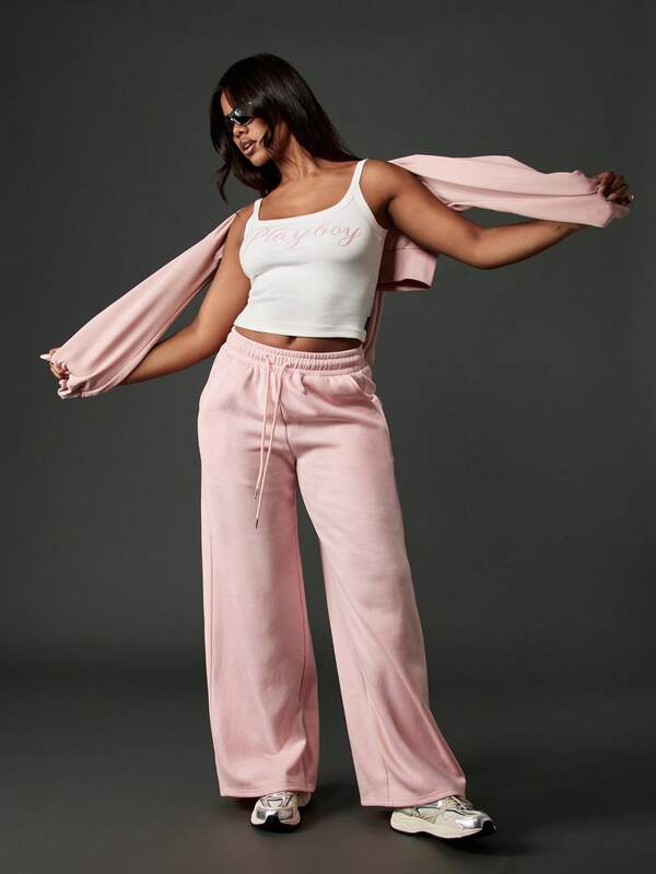Missguided Missguided X Playboy Wide Leg Sweatpants With Drawstring Waist