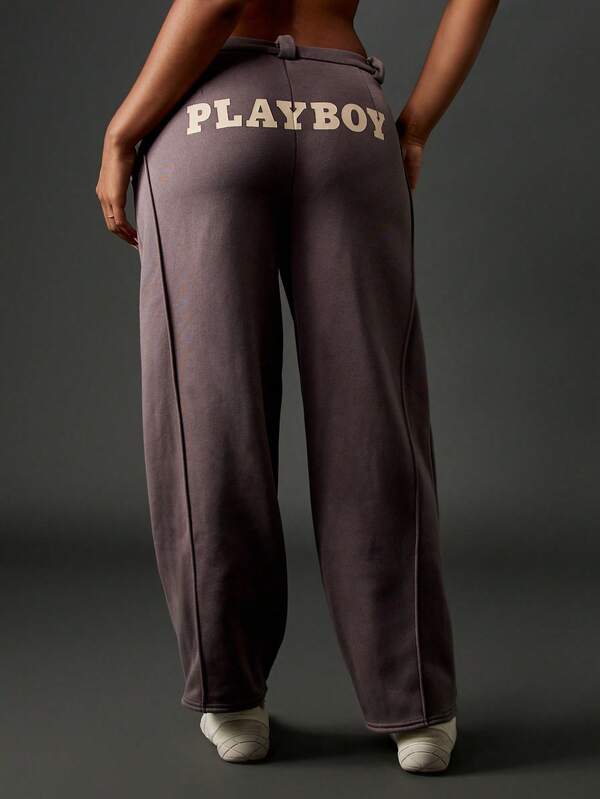 Missguided Missguided X Playboy Wide Leg Sweatpants With Elastic Waist And Logo
