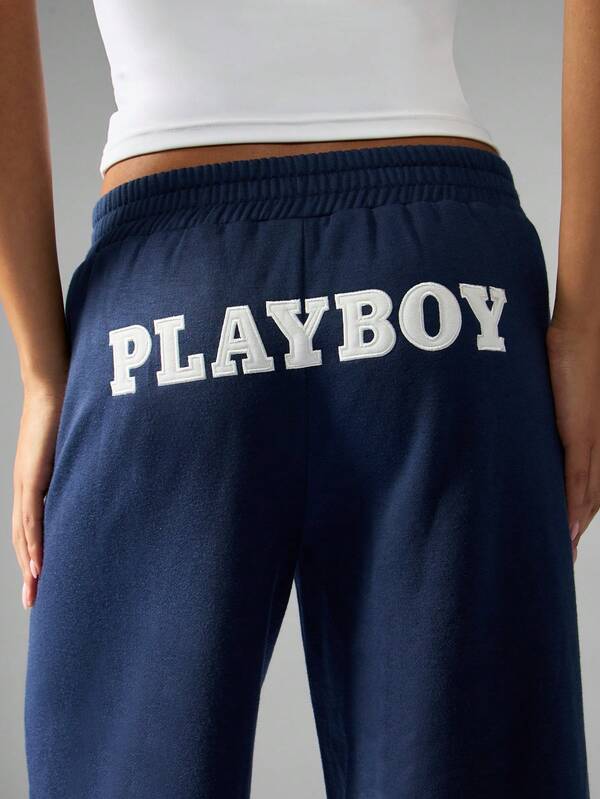 Missguided Missguided X Playboy Wide Leg Sweatpants With Embroidered Logo