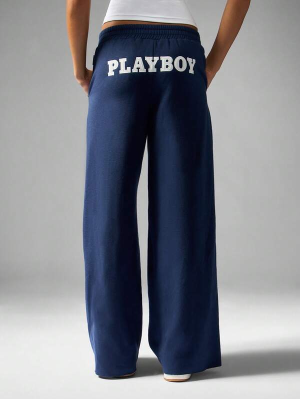 missguided Missguided x Playboy Wide Leg Sweatpants With Embroidered Logo