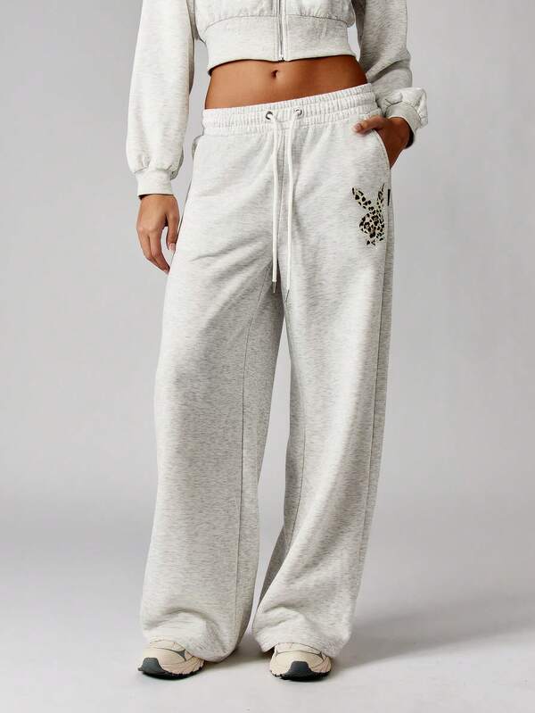 Missguided Missguided X Playboy Wide Leg Sweatpants With Leopard Print Logo Details