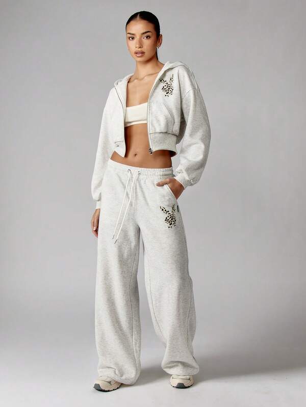 Missguided Missguided X Playboy Wide Leg Sweatpants With Leopard Print Logo Details