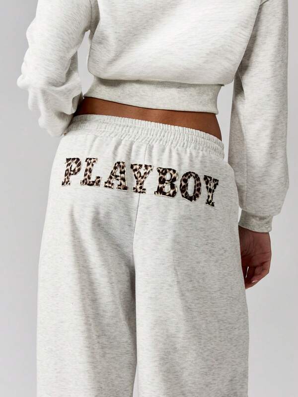 Missguided Missguided X Playboy Wide Leg Sweatpants With Leopard Print Logo Details