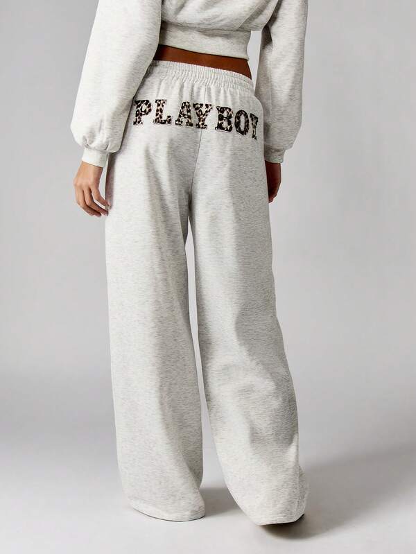 missguided Missguided x Playboy Wide Leg Sweatpants With Leopard Print Logo Details