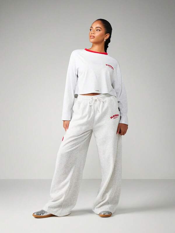 Missguided Missguided X Playboy Wide Leg Sweatpants With Letter Print