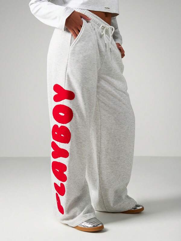missguided Missguided x Playboy Wide Leg Sweatpants With Letter Print