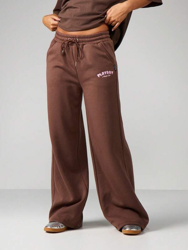 Missguided Missguided X Playboy Wide Leg Sweatpants With Logo Print