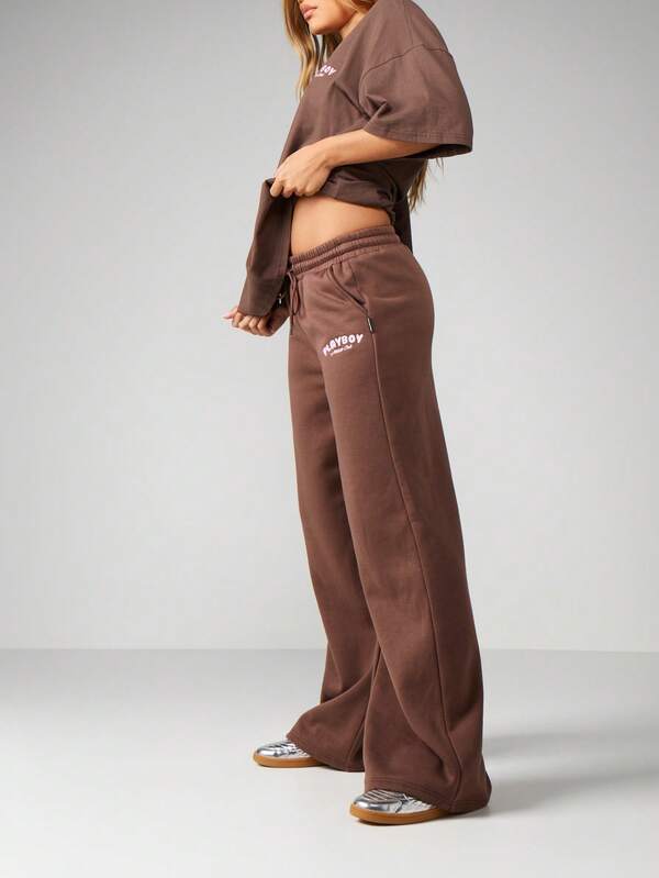 missguided Missguided x Playboy Wide Leg Sweatpants With Logo Print