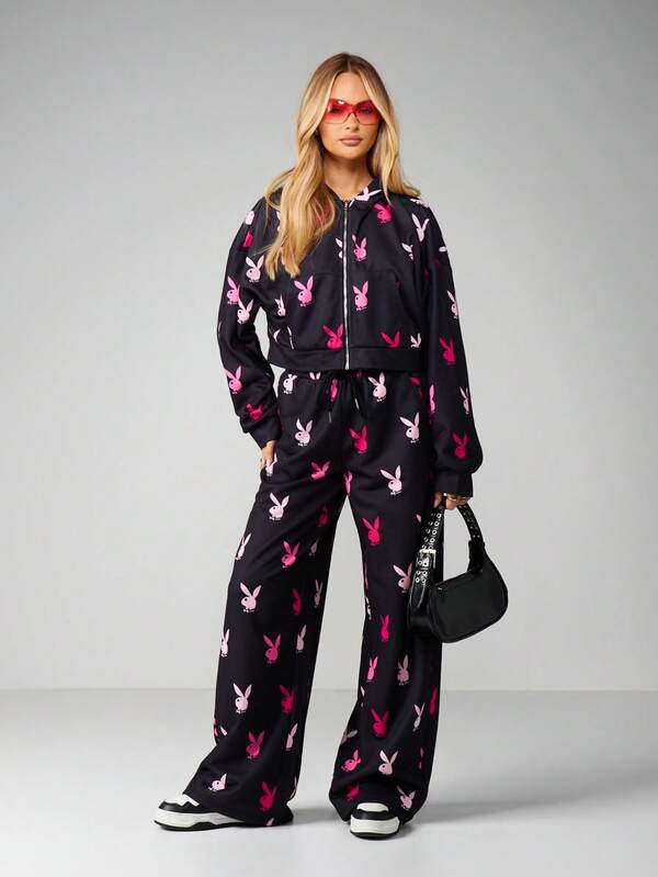 Missguided Missguided X Playboy Wide Leg Sweatpants With Print