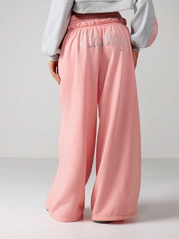 Missguided Missguided X Playboy Wide Leg Sweatpants With Rhinestone Text