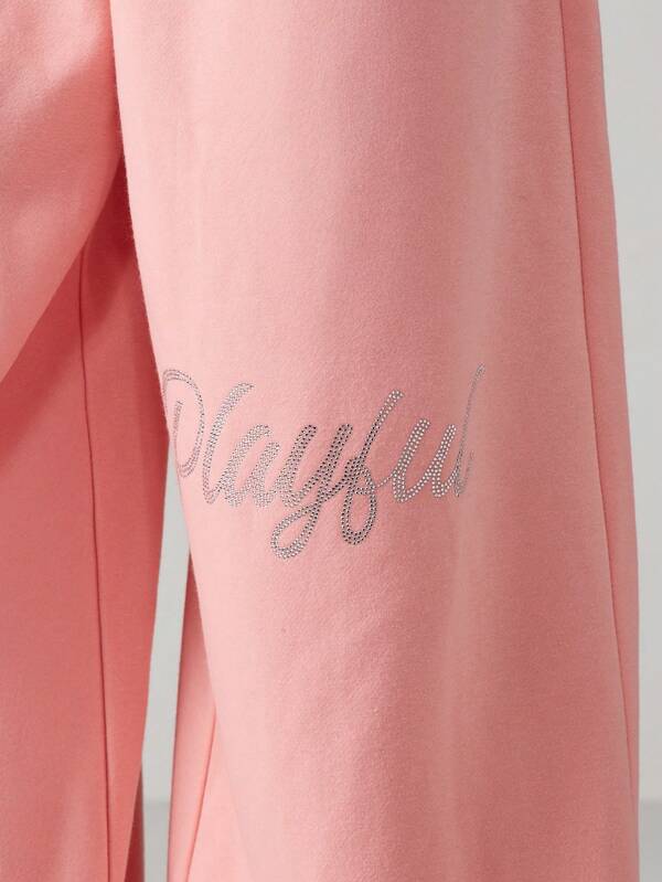 Missguided Missguided X Playboy Wide Leg Sweatpants With Rhinestone Text
