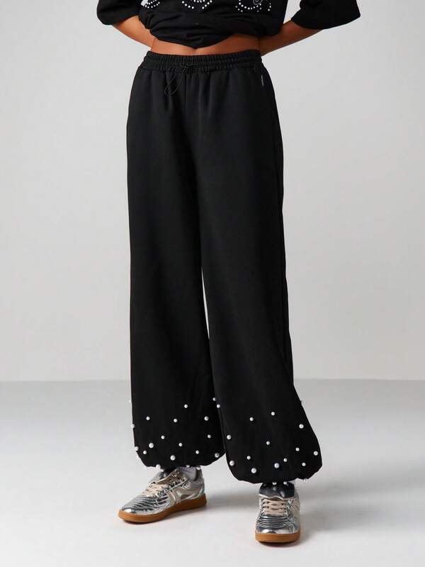 Missguided Missguided X Playboy Wide Leg Sweatpants With Rhinestone Text