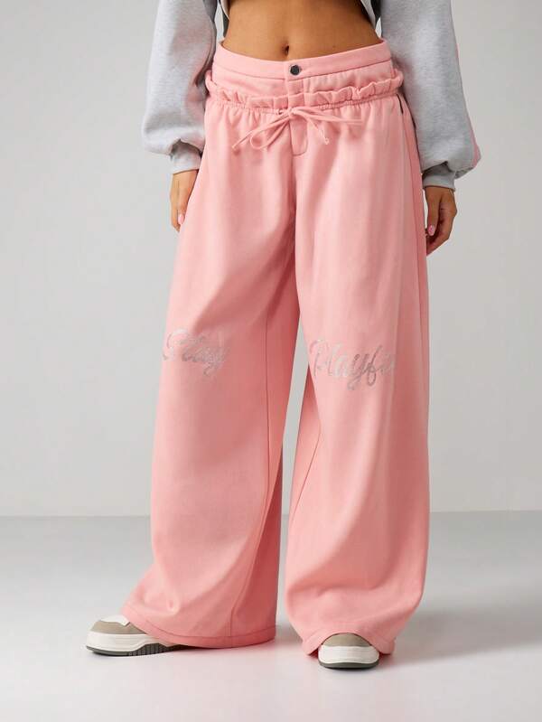 missguided Missguided x Playboy Wide Leg Sweatpants With Rhinestone Text