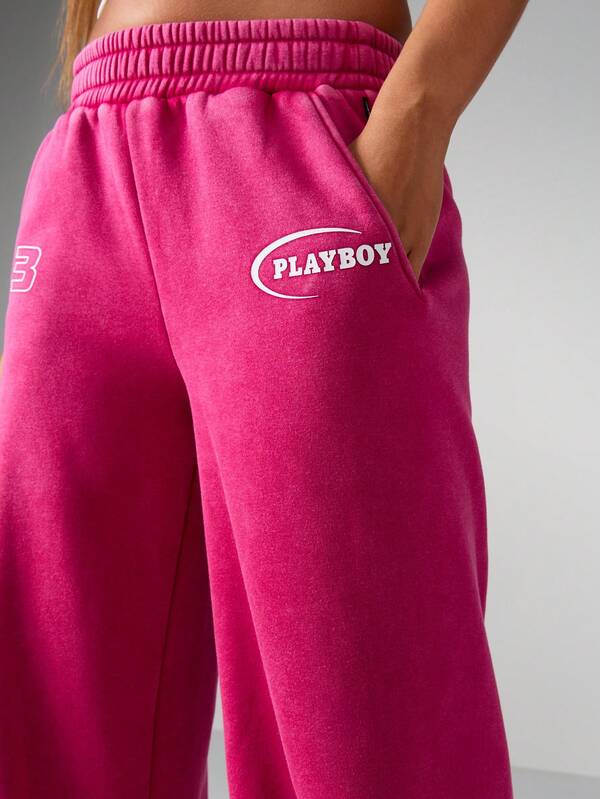 Missguided Missguided X Playboy Wide Leg Sweatpants With White Flame Print Design