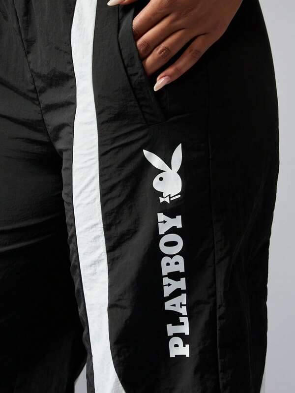 Missguided Missguided X Playboy Wide Leg Track Pants With Contrast Panel Design