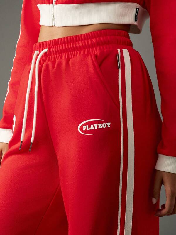 Missguided Missguided X Playboy Wide Leg Track Pants With Contrast Stripes